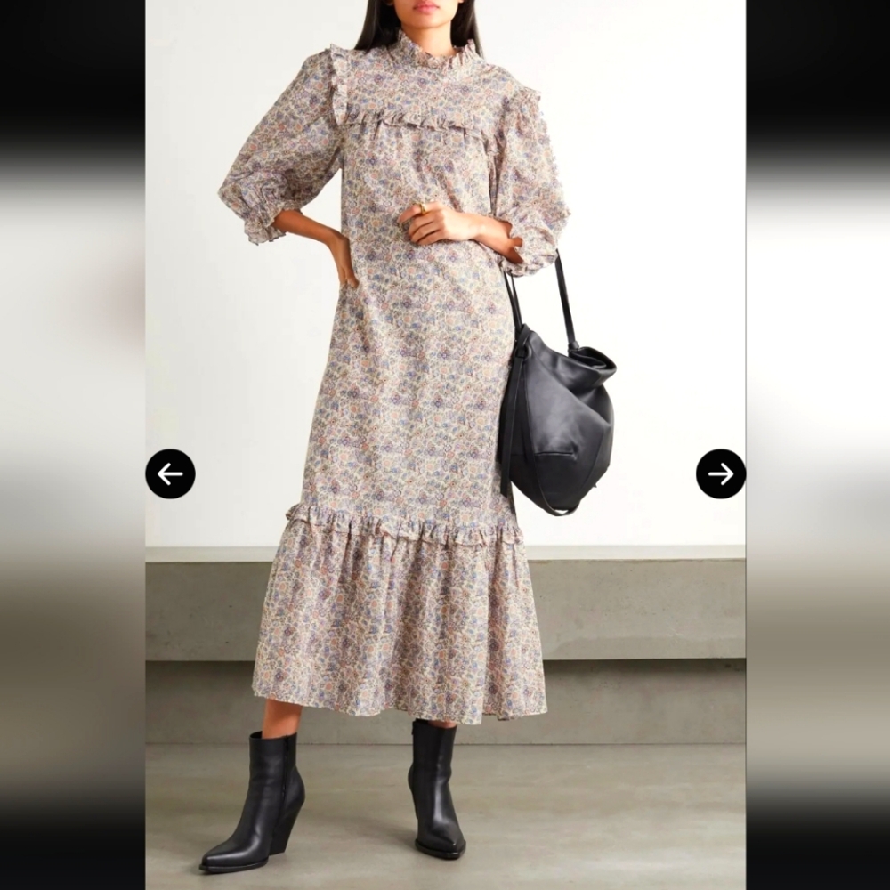 RIXO Estelle Ruffled Floral-Print Cotton-Voile Midi Dress